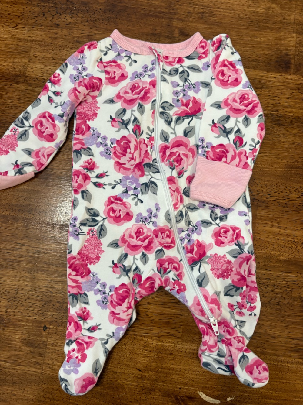 wonder nation White Pink Floral One-Piece Footed Pajamas